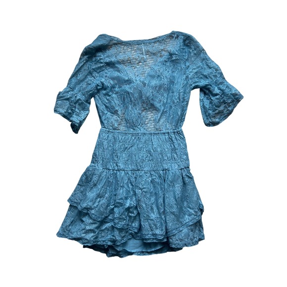 NWOT Free People Reversible Lace Mini Dress Blue Bell Sleeve Medium - Picture 8 of 8